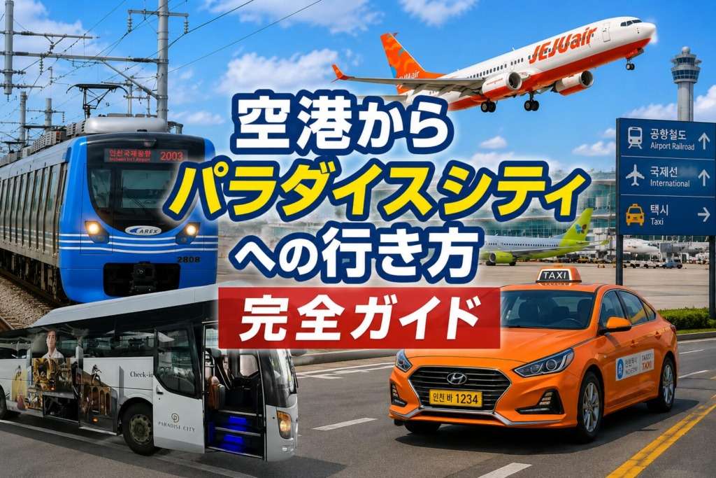 仁川国際空港からパラダイスシティ、シャトルバス、タクシー、徒歩