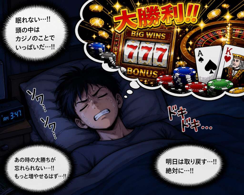 カジノ旅行で眠れないイメージ