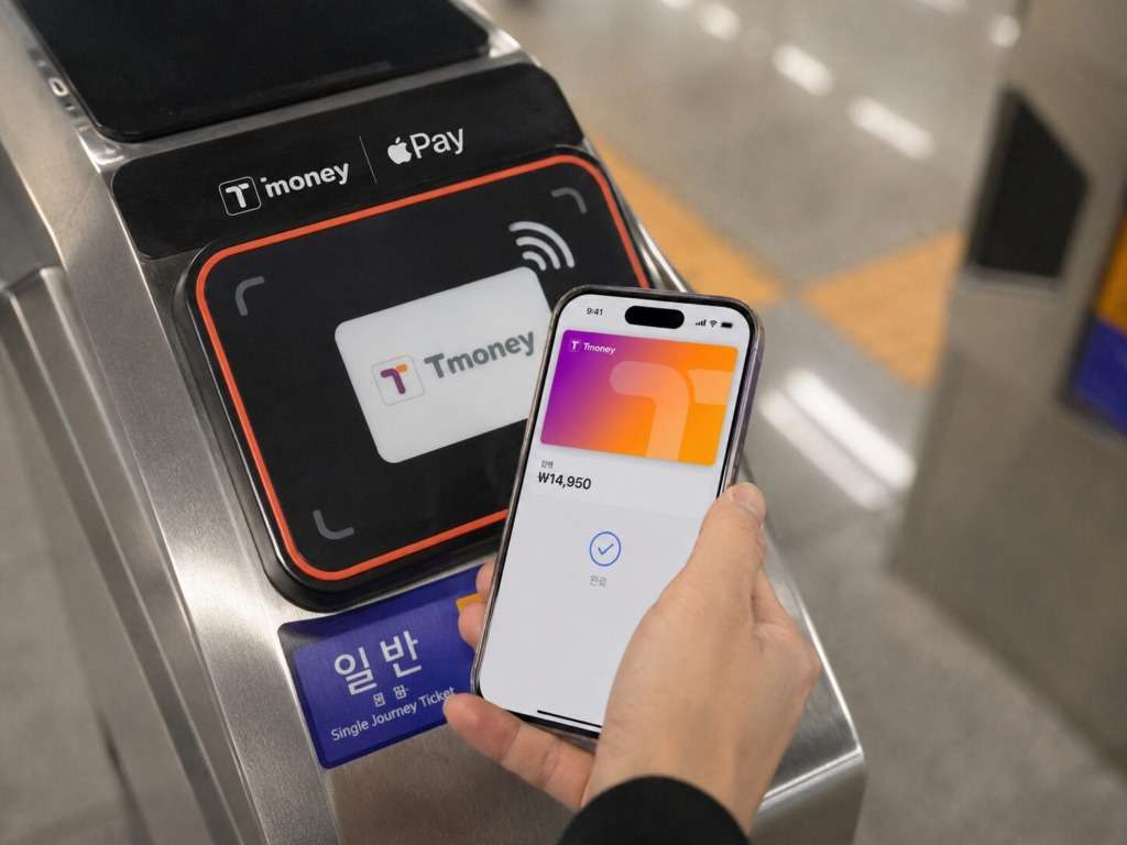 Tmoneyタッチで地下鉄に乗る様子